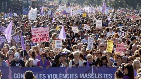 Tens of thousands of women gathered in Madrid for the march.