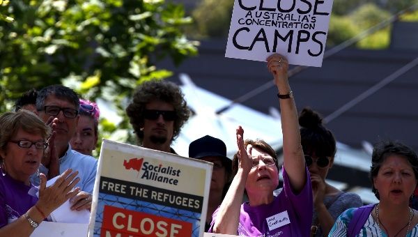 Protesters during a rally in support of refugees in central Sydney, Australia.