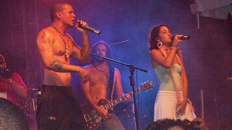 Calle 13 playing in Puerto Rico in 2008. Today Calle 13 is one of Puerto Rico's most well known bands.