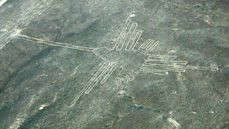 An undated image of a hummingbird, one of the ancient Nazca lines, in seen in the Piura Region of Peru.