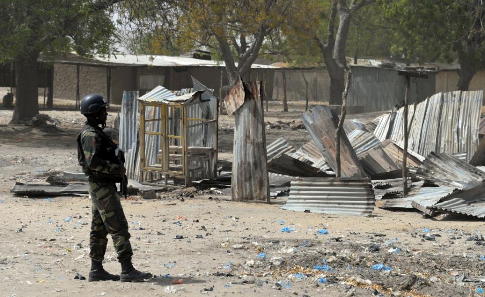 Cameroonian soldier in the town of Fotokol after clashes with Boko Haram, Feb. 17, 2015.