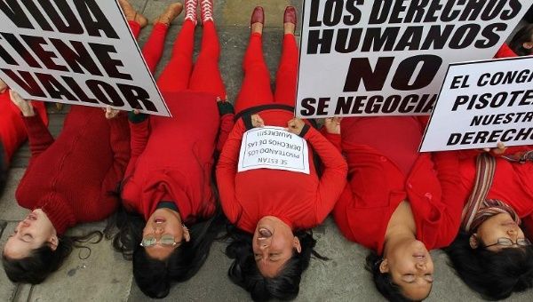 Women protest to demand legalization of abortion in Peru.