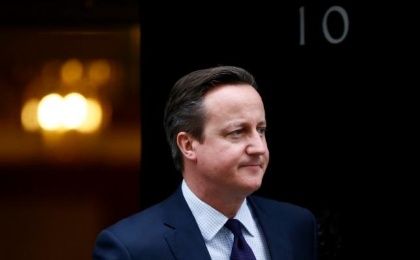Britain's Prime Minister David Cameron waits to greet his Slovenian counterpart Miro Cerar at Number 10 Downing Street Nov. 19, 2015. 
