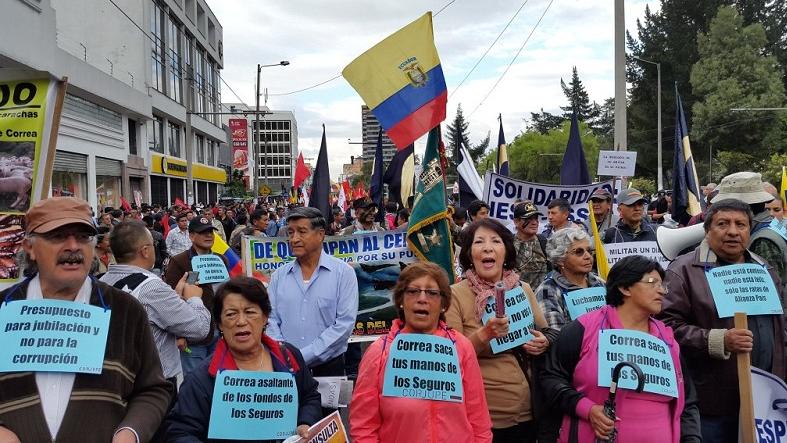 Turnout for Thursday's rally in the Ecuadorean capital of Quito was lower than previous anti-government protests, Nov. 26, 2015.