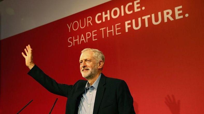 Leader of Britain's opposition Labour Party Jeremy Corbyn makes his inaugural speech at the Queen Elizabeth Centre in central London, Sept. 12, 2015.