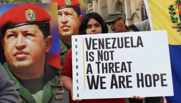 Solidarity activists rally in Sydney Australia on April 10. Venezuela has asked international solidarity movements to remain alert as the December 6 election approaches.