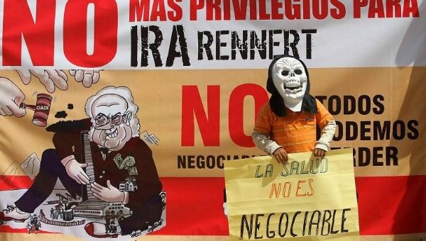 Activists protest the TPP and expanded corporate power in Lima, Peru.