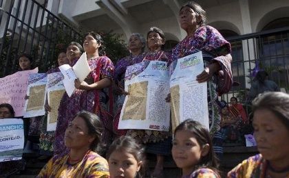 Indigenous women protest a cement factory in Guatemala.