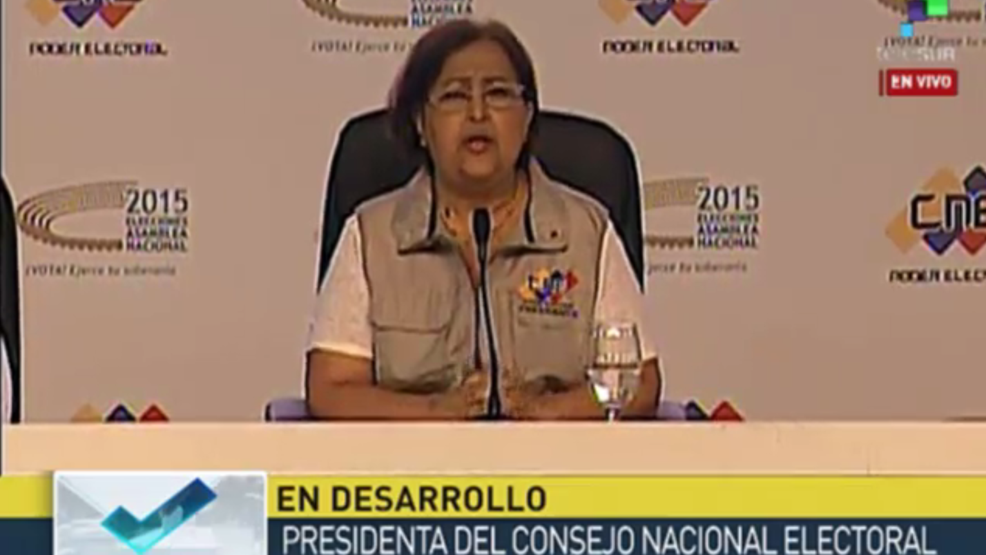 CNE head Tibisay Lucena has announced the MUD has secured a majority in the National Assembly.
