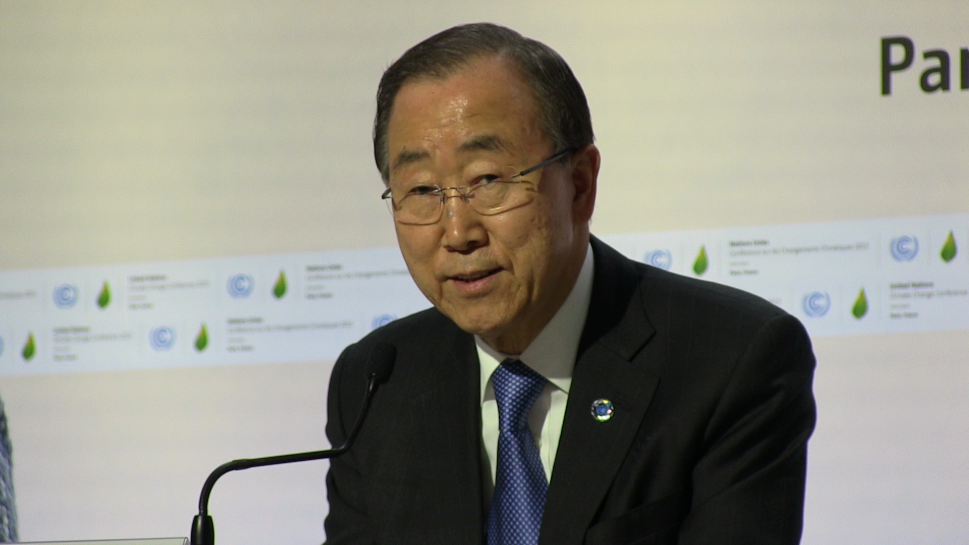 United Nations Secretary General Ban ki-Moon during a press conference in La Bourget, Paris, France.