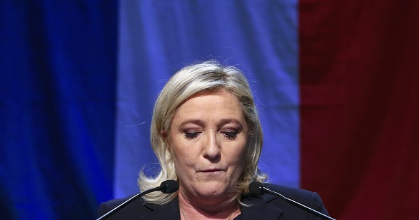 Marine Le Pen, French National Front leader and candidate in the Nord-Pas-de-Calais-Picardie region, delivers a speech after results in the second-round regional elections, Dec. 13, 2015.