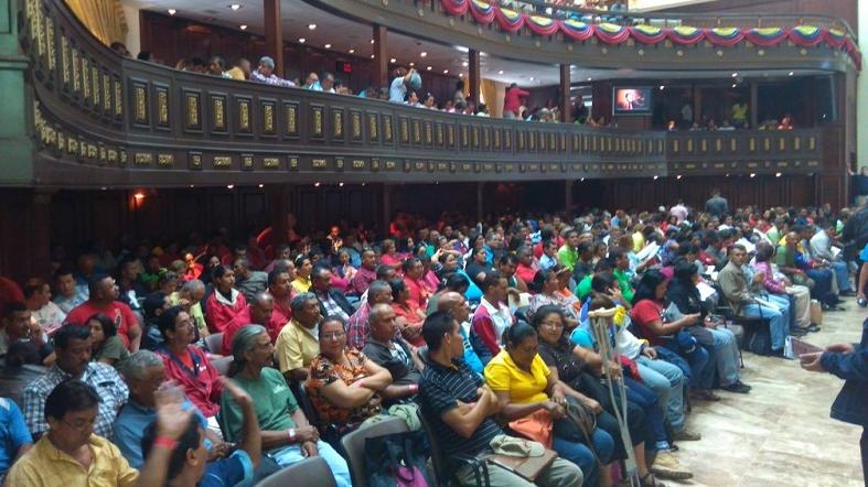 Spokespersons from Venezuela's Community Councils and Communes participate in the first gathering of the National Communal Parliament in Caracas, Venezuela, Dec. 15, 2015.