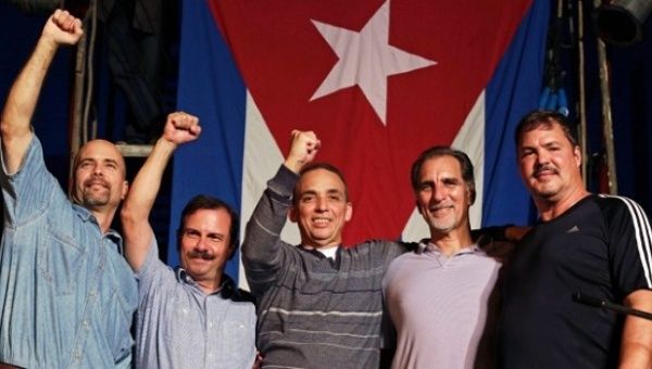 The Cuban Five (from left to right) Gerardo Hernandez, Fernando Gonzalez, Antonio Guerrero, Rene Gonzalez, Ramon Labañino.  