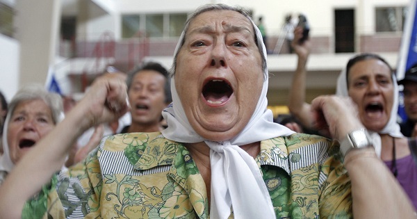 Hebe Bonafini, president of Argentina's Mothers of the Plaza de Mayo, protests at the site of a secret military dictatorship jail in Buenos Aires in 2008.