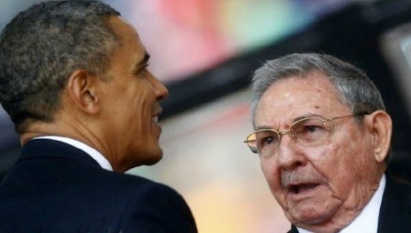 Barack Obama and Raul Castro on the sidelines of April's Summit of the Americas. 