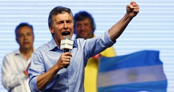 Argentine President-elect Mauricio Macri celebrates his victory on Nov. 22.