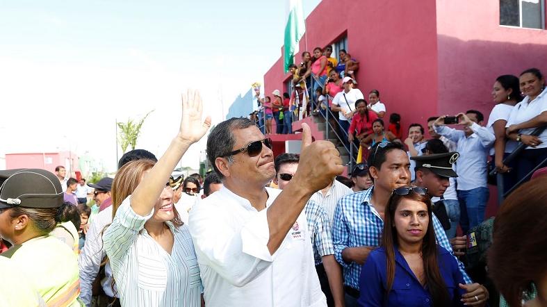 Ecuadorean President Rafael Correa tours a new pubic housing complex in the province of Los Rios, Ecuador, Jan. 5, 2016.