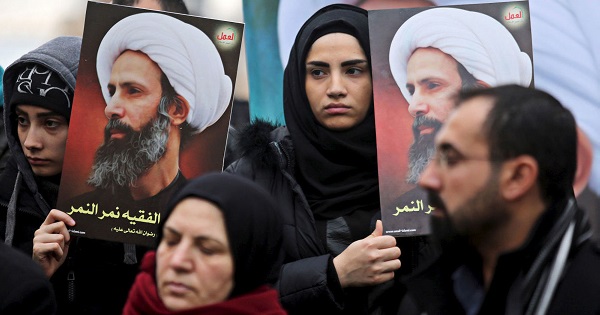 Protesters in Beirut display images of Sheikh Nimr al-Nimr, whose execution by Saudi Arabia set off several protests across the Middle East.