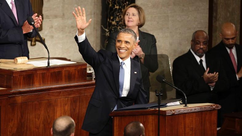 U.S. President Barack Obama waves at the start of his State of the Union address to a joint session of the U.S. Congress on Capitol Hill in Washington in this January 20, 2015 file photo.