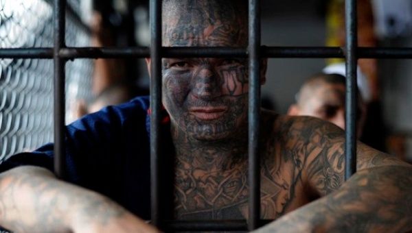 A member of the Mara Salvatrucha gang, seen at the Ciudad Barrios prison about 100 miles (160 km) east of San Salvador, June 19, 2012.