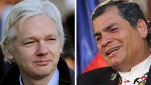 WikiLeaks' Julian Assange (L) and President Rafael Correa (R)