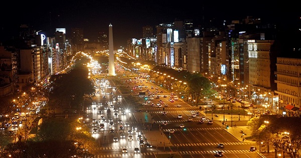Stock image of a night on the Avenida 9 de Julio in Buenos Aires.