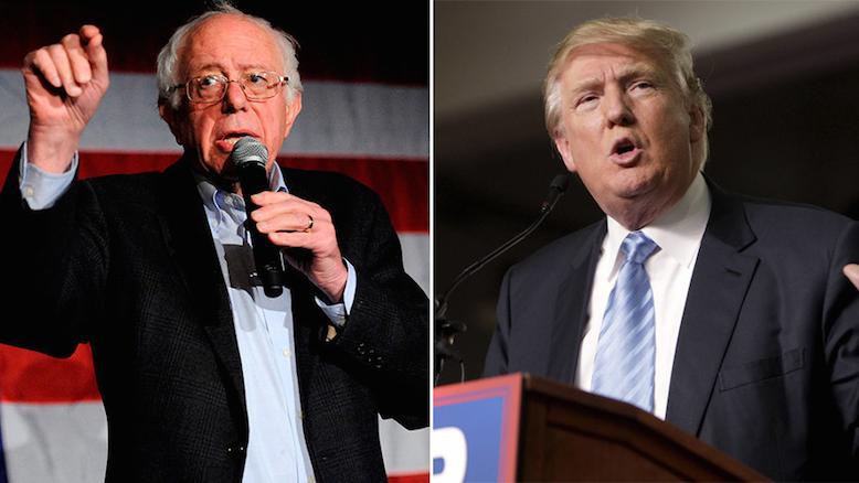 U.S. Democratic presidential candidate Bernie Sanders (L) and Republican presidential candidate Donald Trump
