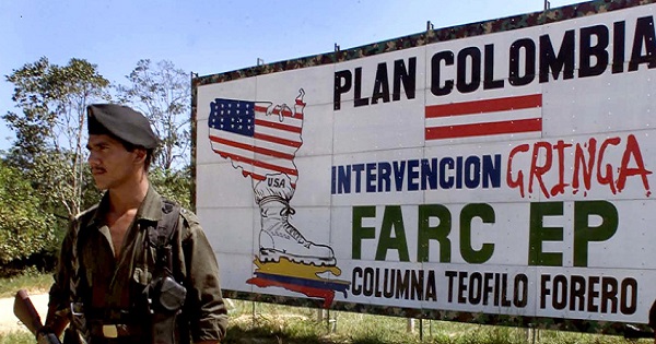 A FARC sign calls Plan Colombia a 
