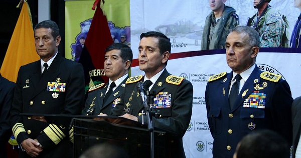 Ecuador's former military high command give a press conference.