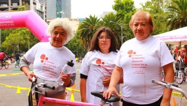 A group of women from the Network for Sexual and Reproductive Rights in Mexico participate in an event to promote a woman’s right to an abortion in Mexico City, June 23, 2015.