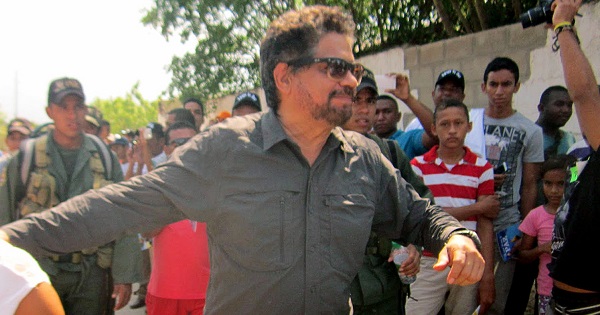 Ivan Marquez, lead negotiator for the FARC, greets residents of the town of El Conejo in the department of La Guajira, Colombia, Feb. 18, 2016.