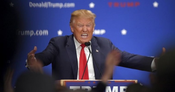 Donald Trump addresses the crowd at a campaign rally in Farmington, New Hampshire.