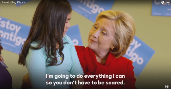 Screenshot from a Hillary Clinton campaign video that promotes her compassion for Latin American migrants.
