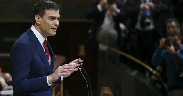 Spain's Socialist Party leader Pedro Sanchez gestures during an investiture debate at parliament in Madrid.
