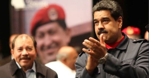 President Nicolas Maduro with President Daniel Ortega of Nicaragua at homage to Chavez.