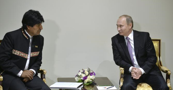 Russia's President Vladimir Putin (R) meets with Bolivia's President Evo Morales on the sidelines of the Gas Exporting Countries Forum (GECF) in Tehran, Iran, Nov. 23, 2015.