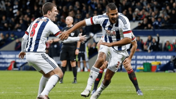 Solomon Rondon wheels off in jubilation after scoring the winning goal against Manchester United.