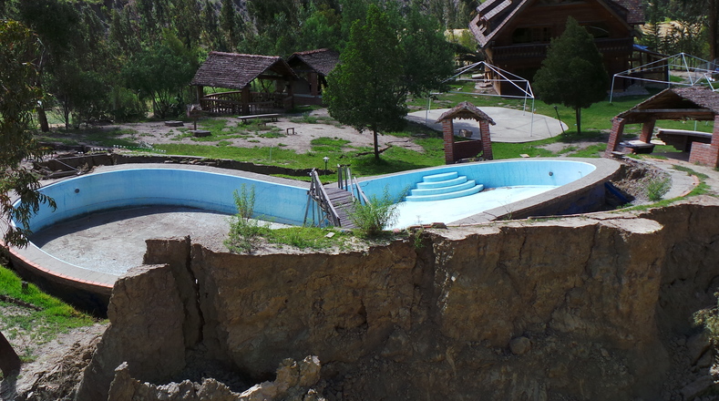 A swimming pool in Jupapina collapsed after the landslide.