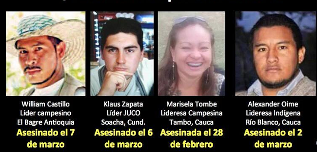 Four activists were killed in El Cauca Province.