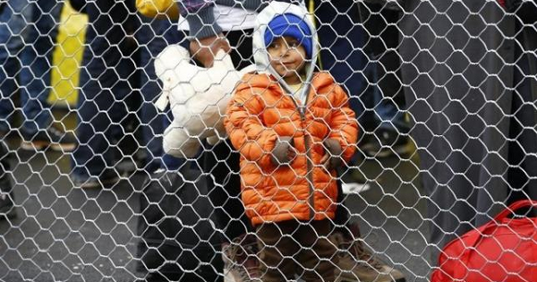 A migrant boy waits to cross the border from Slovenia into Spielfeld in Austria, Feb.16, 2016.