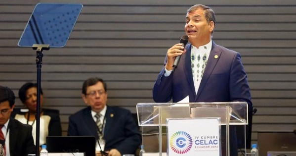 Ecuadorean President Rafael Correa speaks at the CELAC summit.