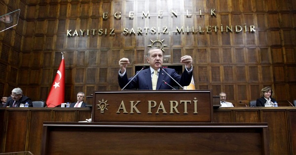 Turkey's Prime Minister Recep Tayyip Erdogan addresses members of parliament from his ruling AK Party.