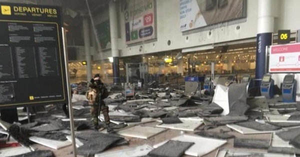 Inside Brussels International Airport following the explosions.