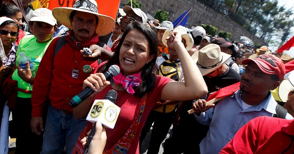 Another daughter of Berta Caceres, Olivia Zuñiga, speaks during a protest to demand justice for her mother in Tegucigalpa, Honduras, March 17, 2016.