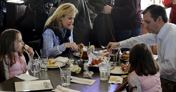 U.S. Republican presidential candidate Ted Cruz and his family eat a traditional fish fry dinner.