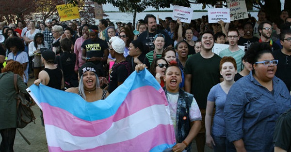 Protesters mobilize against the North Carolina anti-trans bathroom legislation.