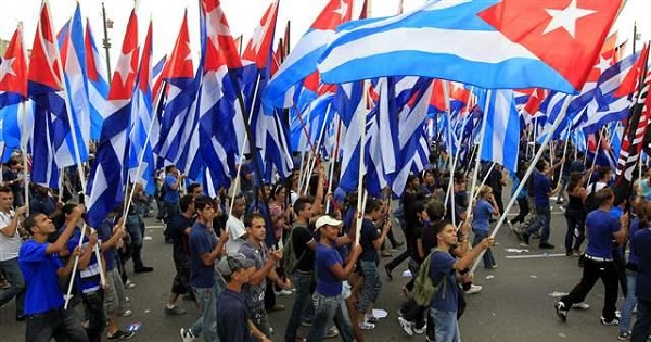 Youth march in Havana, Cuba, for May Day.