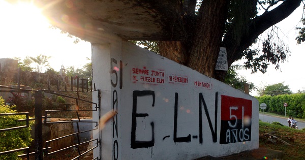 A wall painted with pro-ELN graffiti is seen in El Palo, Cauca, Colombia, Feb. 3, 2016.
