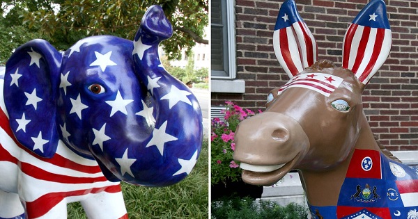 The symbols of politics: the GOP elephant and Democratic donkey