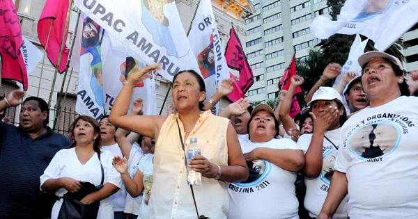 Milagro Sala (C) participates in a demonstration in 2014.